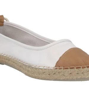 Zapatillas de esparto en combinado bicolor blanco y camel con cintas