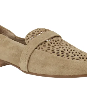 Mocasines de ante camel con pala troquelada para mujer