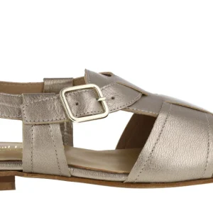 Sandalias cangrejeras de piel metalizada para mujer