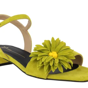 Sandalias de ante con adorno de flor para mujer