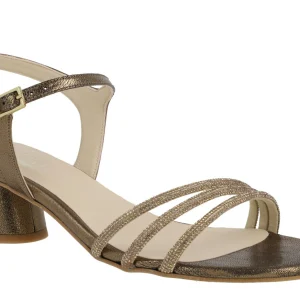 Sandalias de piel metalizadas Taimi con triple tira de strass