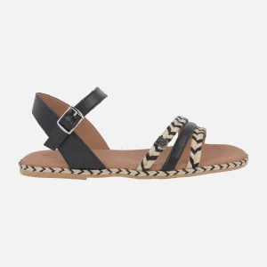 Sandalias planas en piel y yute Ancon cuerda