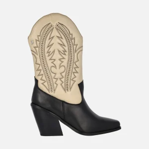 Botas cowboy en combinado negro beige con bordados Herlev