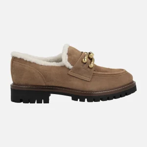 Mocasines de ante camel Militare con forro borreguillo y adorno metálico