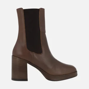 Botines chelsea para mujer en piel cuero con tacón y plataforma