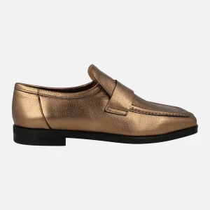 Mocasines planos en piel metalizada bronce