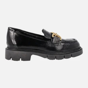 Mocasines negros de charol Bruselas con piso track