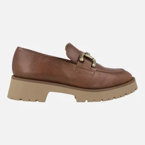 Mocasines para mujer en piel cuero con adorno metálico