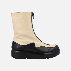 Botines Wonders en combinado negro y crema con cremallera frontal