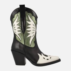 Botas cowboy en combinado tricolor negro blanco kaki Joe Sanchez