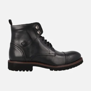 Botines negros de piel con cordones y cremallera para hombre