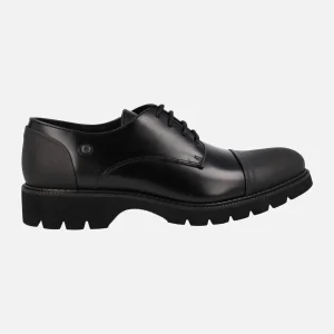 Zapatos de cordones para hombre en antik negro con talón y puntera mates