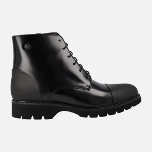 Botines de cordones para hombre en antik negro con talón y puntera mates