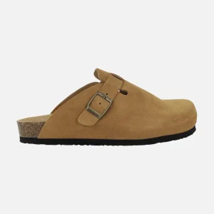 Zuecos de piel serraje con hebilla para mujer modelo Uma