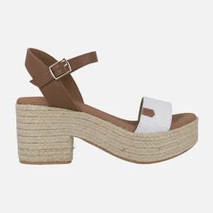 Sandalias Abaka snake blanco con tacón y plataforma de yute