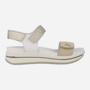 Sandalias de piel combinadas en blanco oro y beige con cierre de velcro