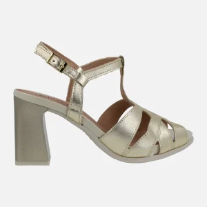 Sandalias de piel metalizada con tacones altos