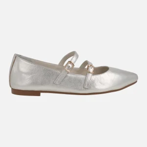 Mercedes en piel metalizada con doble tira de hebillas