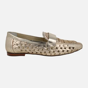 Mocasines en piel trenzada metalizada color oro