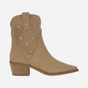 Botines cowboy en serraje camel con estrellas doradas
