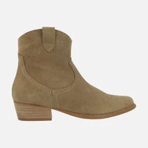 Botines cowboy Caliope en serraje con motivos pespunteados