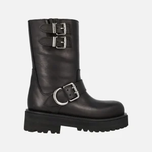 Botas moteras Alpe Biker en piel negra con hebillas