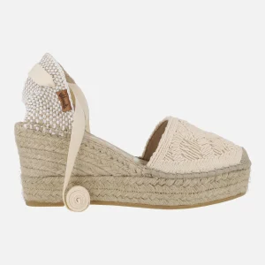 Alpargatas de esparto Vidorreta en tejido beige con cintas