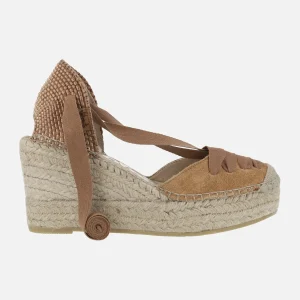 Zapatillas de esparto en serraje cuero con cintas