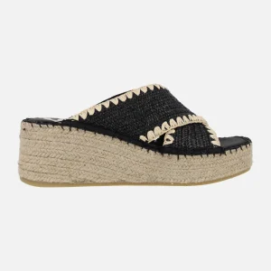 Tiras cruzadas de rafia con pespuntes contrastados