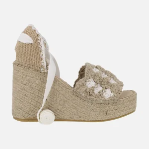 Zapatillas de esparto con cuña alta y plataforma en tejido ganchillo