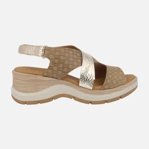Sandalias combinadas con efecto trenzado en camel y oro