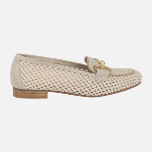 Mocasines Erika en combinado de ante y rejilla en beige