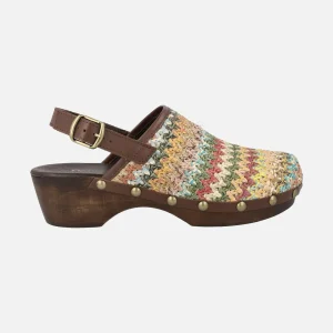 Zuecos con tira al talón en tejido rafia multicolor
