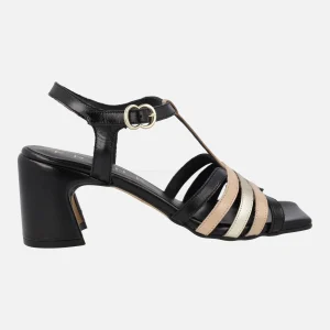 Sandalias de tacón con tiras combinadas de piel en colores