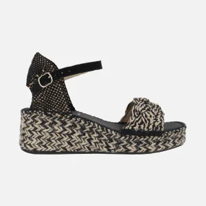 Alpargatas de rafia en combinado beige y negro con pulsera al tobillo