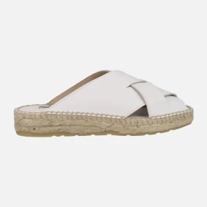 Mules de piel con tiras entrelazadas y piso de yute