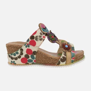 Sandalias de piel estampadas con detalle de flores Bonito 224 Beige