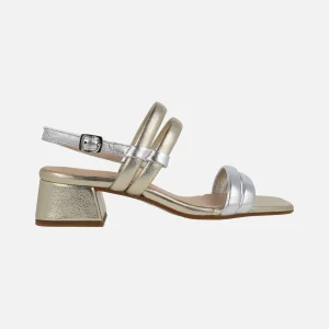 Sandalias de piel metalizadas en combinado oro y plata