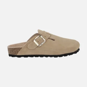 Zuecos bio de serraje color beige con tira de hebilla M Van Ghog