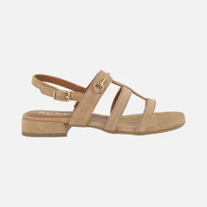 Sandalias de tiras en serraje camel Amalfi con adorno metálico