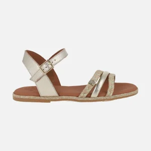 Sandalias planas en piel y yute Ancon cuerda laminado oro