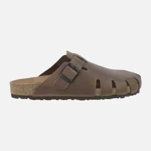 Zuecos de piel engrasada para mujer con hebilla ajustable