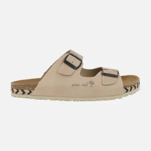 Sandalias bio de piel con dos hebillas y tira de esparto bicolor