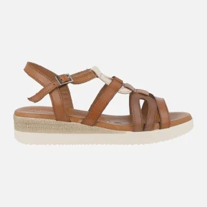 Sandalias de piel combinadas con cuña baja