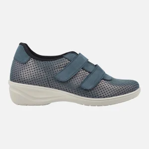 Deportivas confort para mujer en combinado azul con cierre de velcros