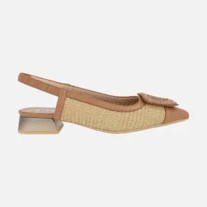 Bailarinas destalonadas de piel y rafia Dali cuero