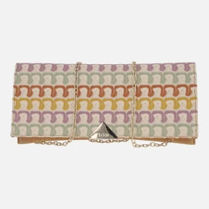 Carteras Lodi en ante camel con tapa en tejido crochet