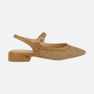 Bailarinas destalonadas con pulsera al empeine en tejido efecto rafia