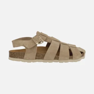 Sandalias estilo cangrejeras bio en serraje taupe