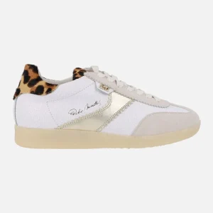 Zapatillas deportivas Indiana en piel blanca con talonera en print leopardo